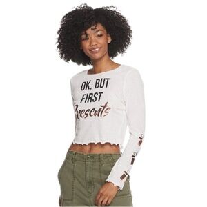 NWT OK But First Presents Christmas Holiday Graphic Tee Size Medium